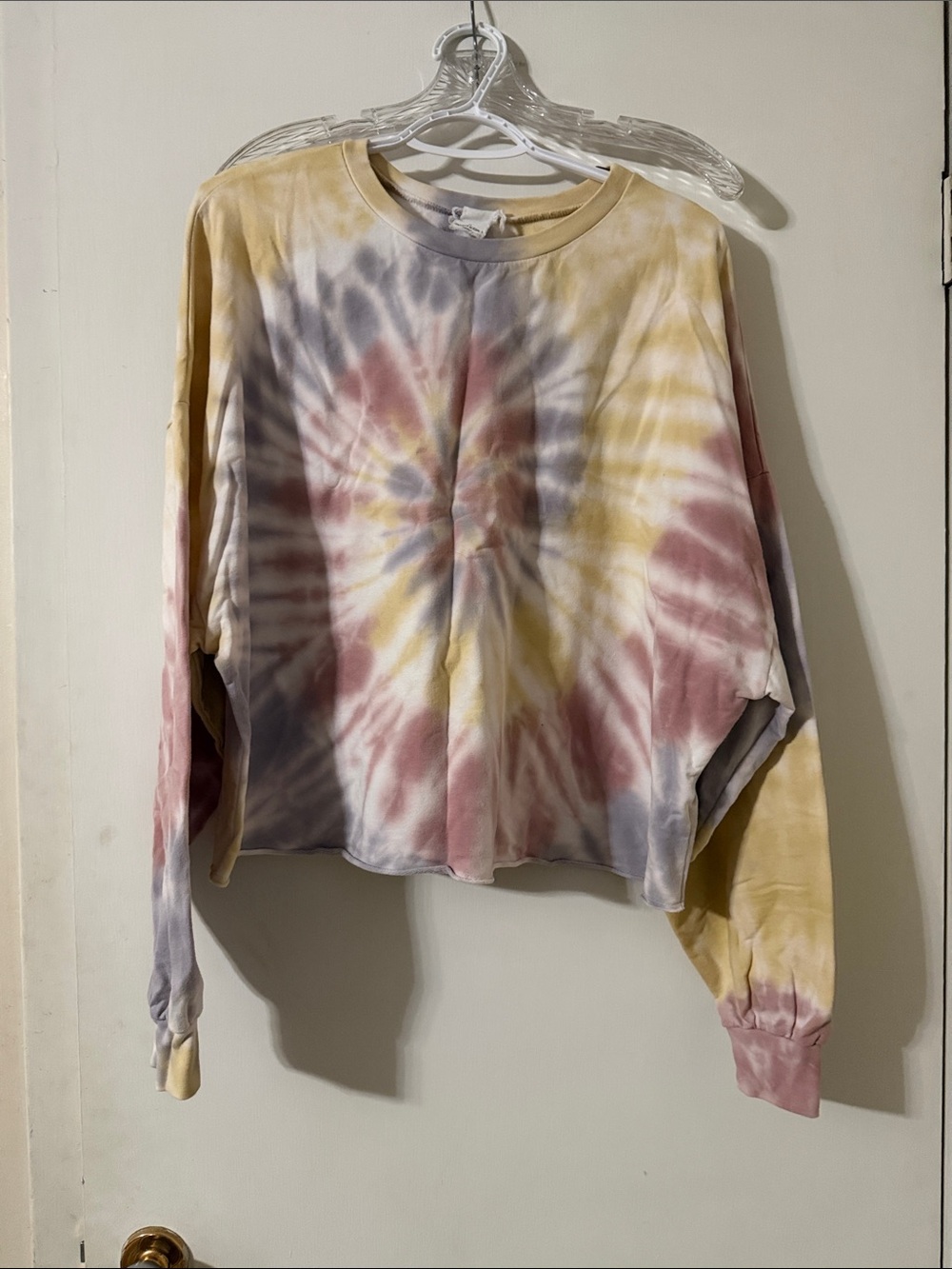 Project Social T Cropped Pastel Tie-Dye Sweatshirt in Yellow, Pink & Gray